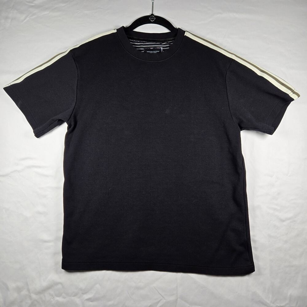 Denim & Flower Ricky Singh Masc T-Shirt S Black w Striped Shoulder Accent